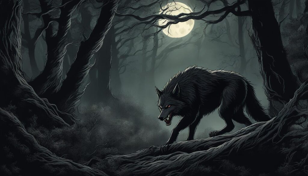 Werwolf in einem dunklen Wald